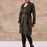 Green Full Sleeve Tie Belt Trench Coat - Lakshita