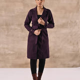 Purple Full Sleeve Tie Belt Trench Coat - Lakshita