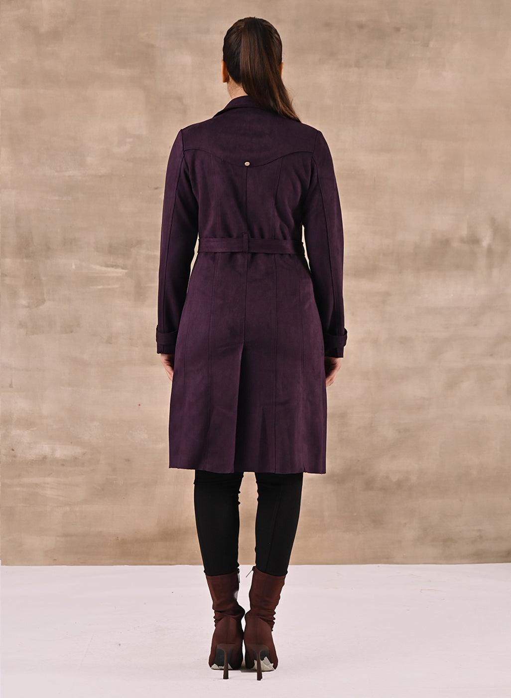 Purple Full Sleeve Tie Belt Trench Coat - Lakshita
