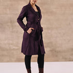 Purple Full Sleeve Tie Belt Trench Coat - Lakshita