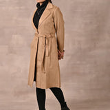 Beige Full Sleeve Tie Belt Trench Coat - Lakshita