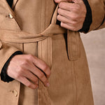Beige Full Sleeve Tie Belt Trench Coat - Lakshita