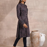 Geometric Print Woolen Kurta with Decorative Placket - Lakshita