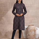 Geometric Print Woolen Kurta with Decorative Placket - Lakshita