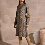 Green Geometric Print Woolen Kurta with Decorative Placket - Lakshita