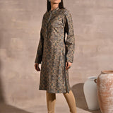 Green Geometric Print Woolen Kurta with Decorative Placket - Lakshita