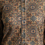 Green Geometric Print Woolen Kurta with Decorative Placket - Lakshita