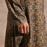 Green Geometric Print Woolen Kurta with Decorative Placket - Lakshita