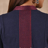 Blue Long Knitted Denim Kurti with Embroidery - Lakshita