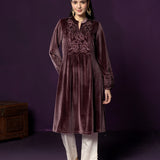 Marya Pink Self-Embroidered Velvet A-line Kurta