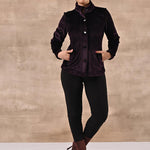 Purple Corduroy High Neck Jacket with Button Detailing - Lakshita