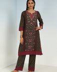 Green Kurta Set with Round neck and Contrast Front Placket