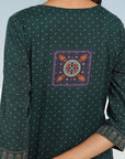 Green Printed Embroidered Kurta with Embellished Front Yoke