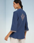 Blue Boho Straight Tunic with Dense Embroidery