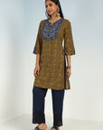 Navy Round Neck Straight Fit kurti with Patch Work