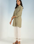 Green A Line Tunic with Smocking Front and Classic Collar