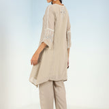 Sand Sequined Kurta Set with Flared Asymmetric Hem