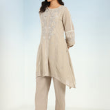 Sand Sequined Kurta Set with Flared Asymmetric Hem