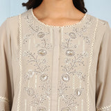 Sand Sequined Kurta Set with Flared Asymmetric Hem
