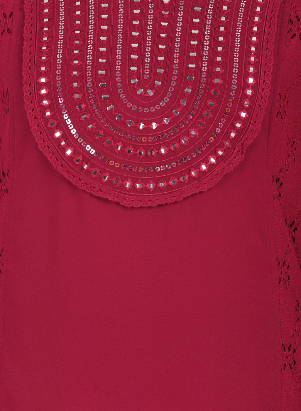Rose Short Tunic with Mirror Work and Bell Sleeves