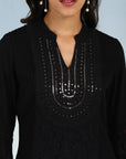 Black Short Tunic with Mirror Work and Bell Sleeves