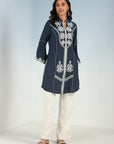 Grey kurti with Dori work and Bell Sleeves