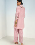 Pink Embroidered Tunic for Women with Classic Collar