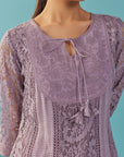 Purple A Line Kalidaar Raschel Dress with Tassels