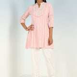 Pink Raschel Net Embroidered Kurti for Women