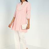 Pink Raschel Net Embroidered Kurti for Women