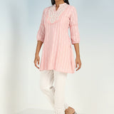 Pink Raschel Net Embroidered Kurti for Women