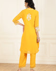 Bright Yellow Embroidered Georgette Kurta Set