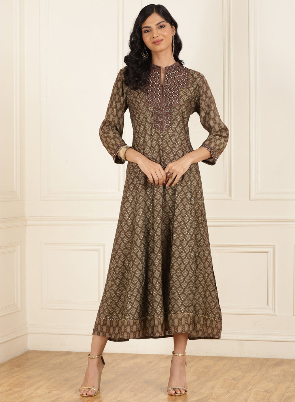 Brown Digital Printed A-line Dress Brown Digital Printed A-line Dress