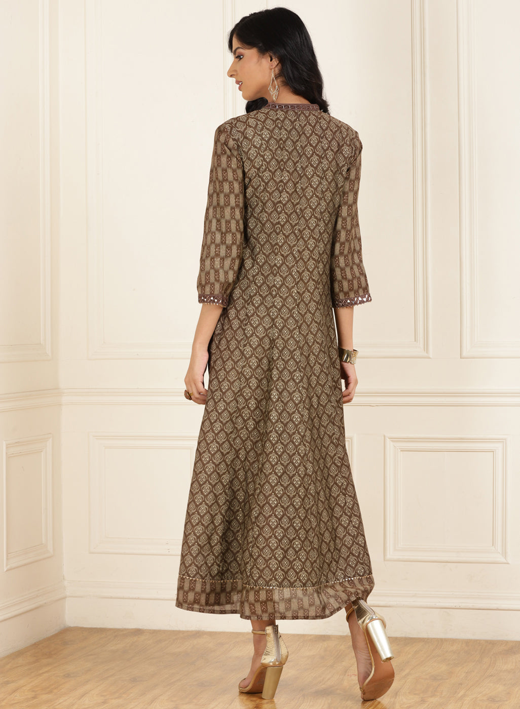 Brown Digital Printed A-line Dress