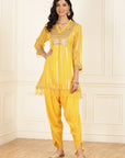 Sunflower Yellow Co-ord Set with Sequin Work Kurta and Dhoti