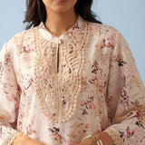 Yellow Floral Printed Loose Fit Kurta with Lace Inserts - Lakshita