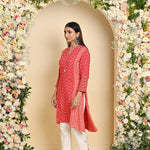 Orange Printed Kurta with Threadwork and 3/4th Sleeves - Lakshita