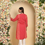 Orange Printed Kurta with Threadwork and 3/4th Sleeves - Lakshita