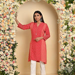 Orange Printed Kurta with Threadwork and 3/4th Sleeves - Lakshita