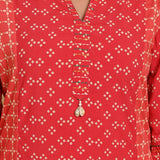 Orange Printed Kurta with Threadwork and 3/4th Sleeves - Lakshita