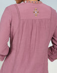 Onion Pink Tunic with Front Yoke Embroidery Detail