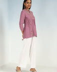 Onion Pink Tunic with Front Yoke Embroidery Detail