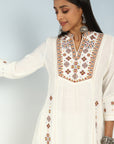 Ivory Tunic with Front Yoke Embroidery Detail