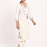Ivory Embroidered Straight-fit Cotton Kurta Set - Lakshita
