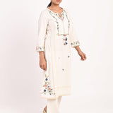 Ivory Embroidered Straight-fit Cotton Kurta Set - Lakshita