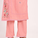 Pink Embroidered Straight-fit Cotton Co-ord Set - Lakshita