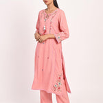 Pink Embroidered Straight-fit Cotton Co-ord Set - Lakshita