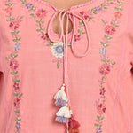 Pink Embroidered Straight-fit Cotton Co-ord Set - Lakshita