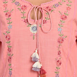 Pink Embroidered Straight-fit Cotton Co-ord Set - Lakshita