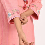 Pink Embroidered Straight-fit Cotton Co-ord Set - Lakshita